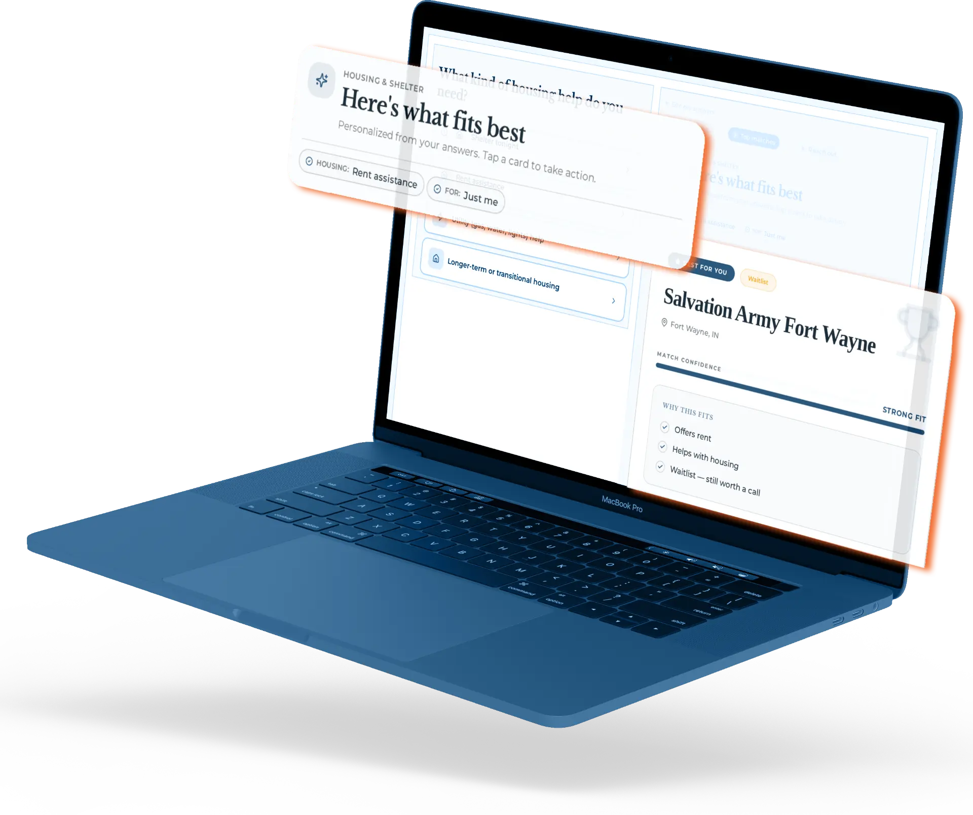 HopeMatch Discover matching experience displayed on a laptop