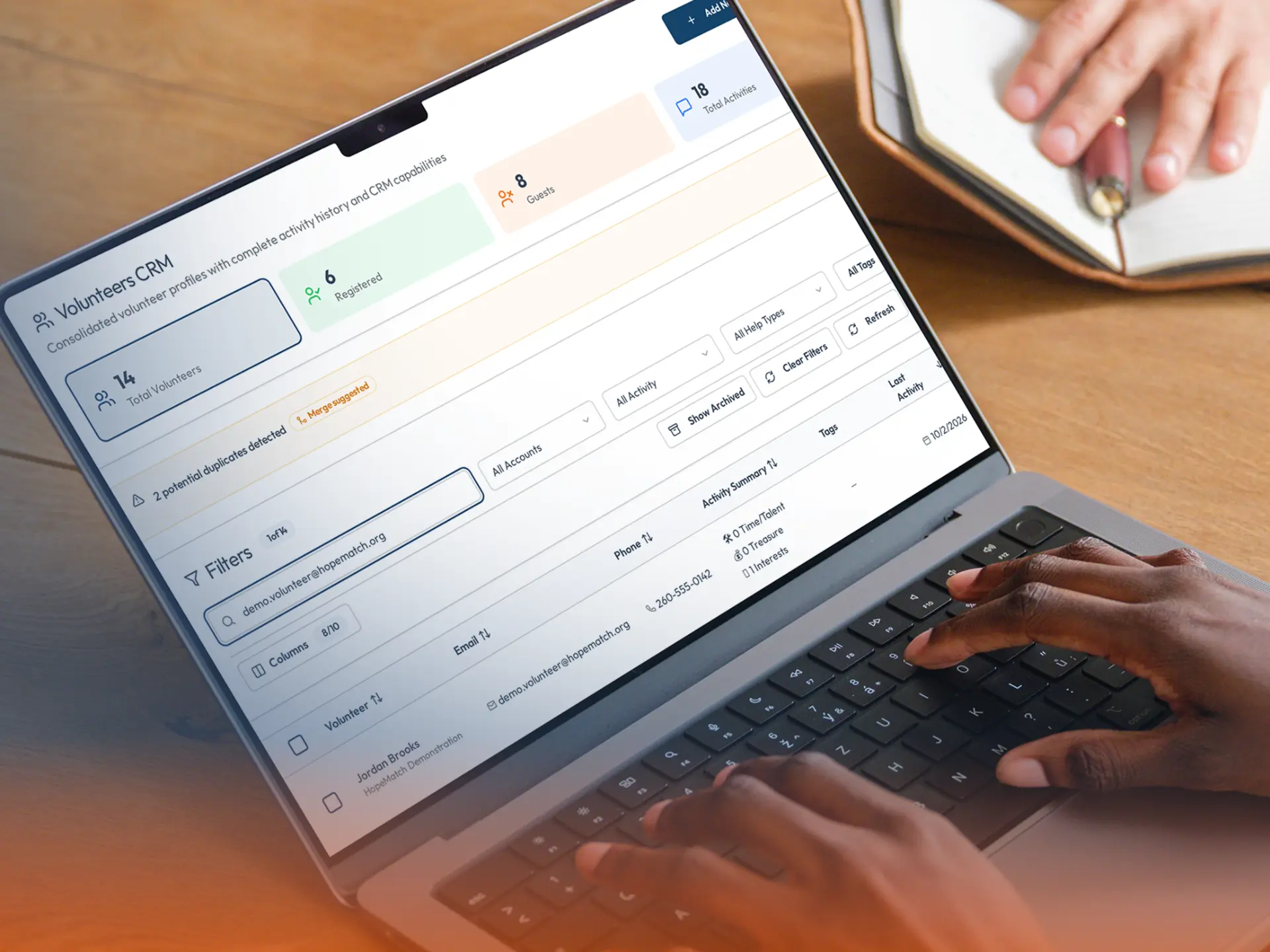 Supporter Database shown in HopeMatch Mobilize
