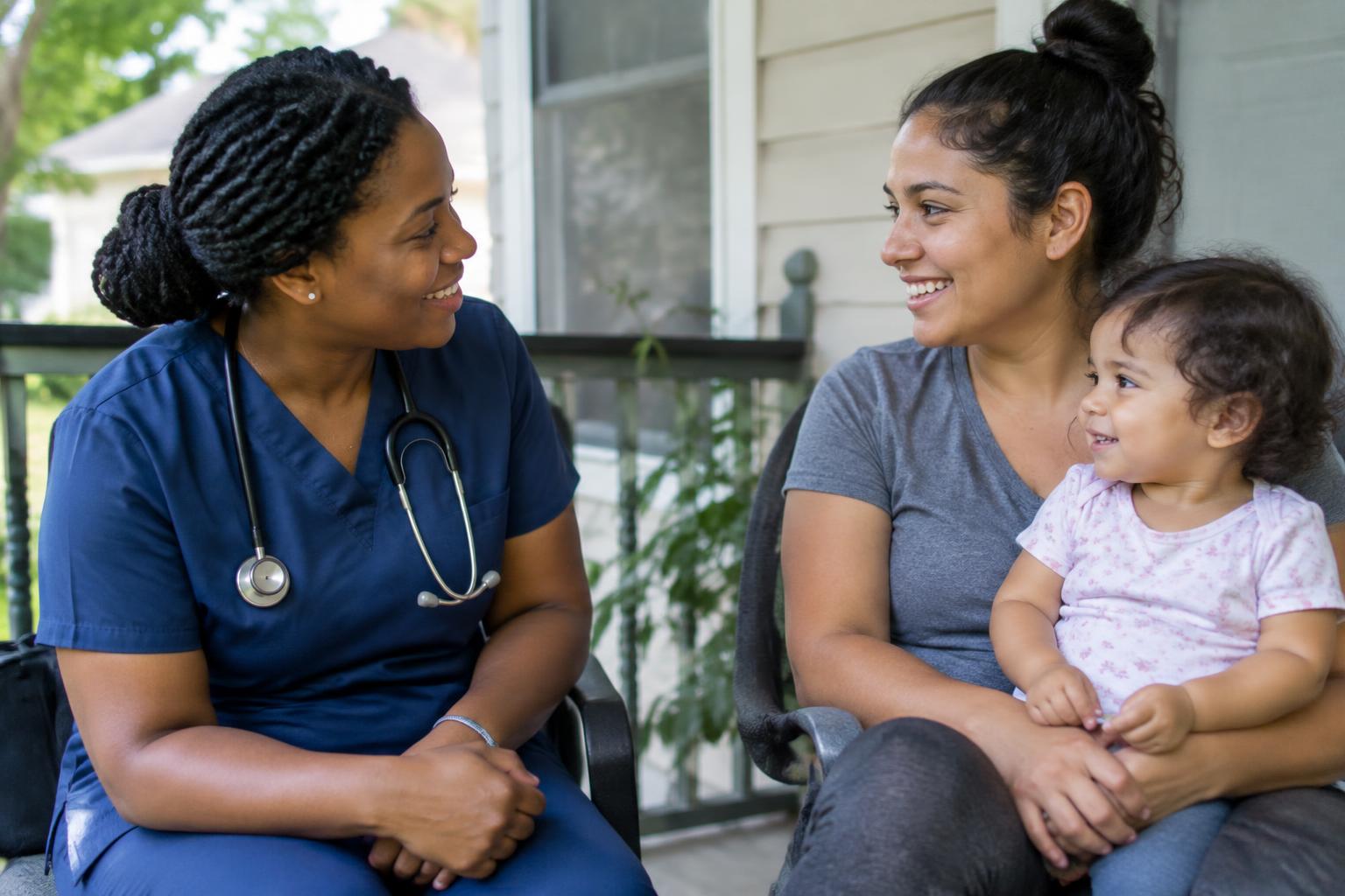 A health worker talking with a community member