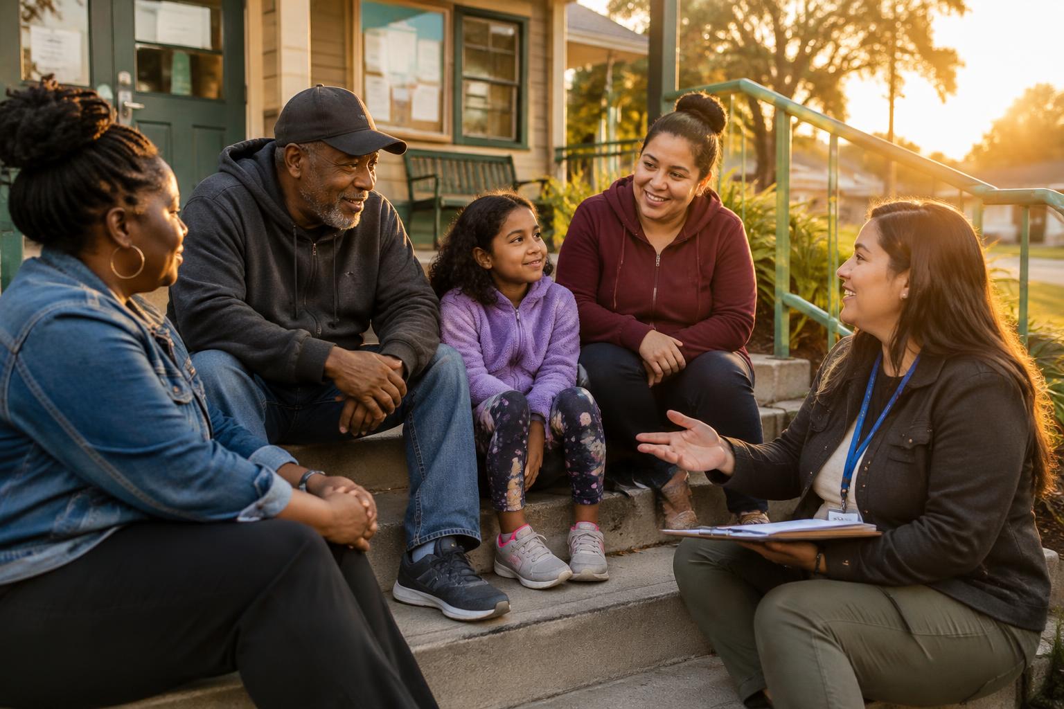 Neighbors talking together at a community gathering