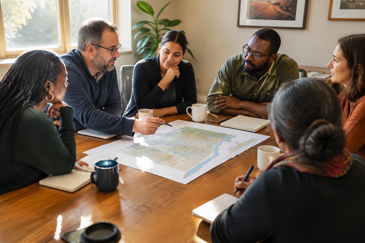 Community partners planning together around a table