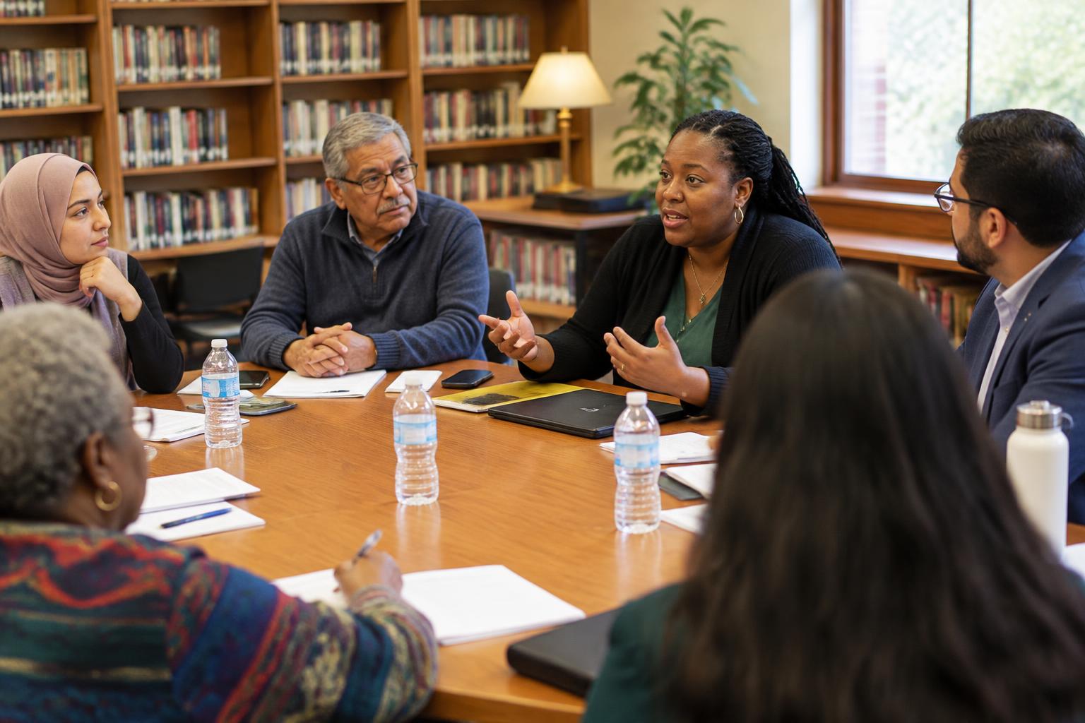 Partner organizations meeting around a table to coordinate referrals