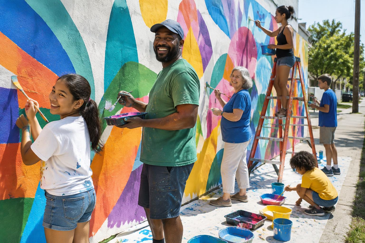 Neighbors working together at a community event
