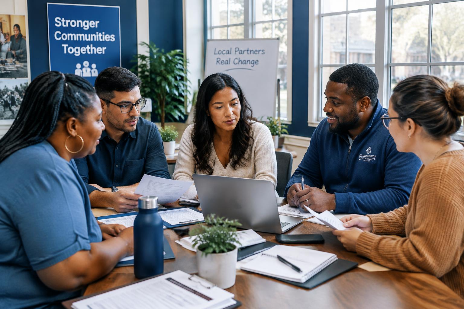 Partner organizations coordinating care around a table